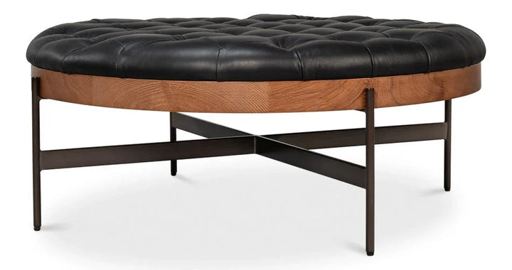 Corbet Tufted Leather Cocktail Ottoman - LOOMLAN - Sarreid - Ottomans