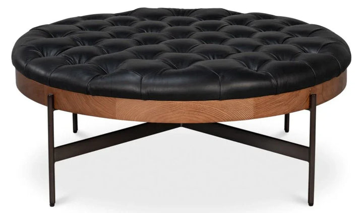 Corbet Tufted Leather Cocktail Ottoman - LOOMLAN - Sarreid - Ottomans
