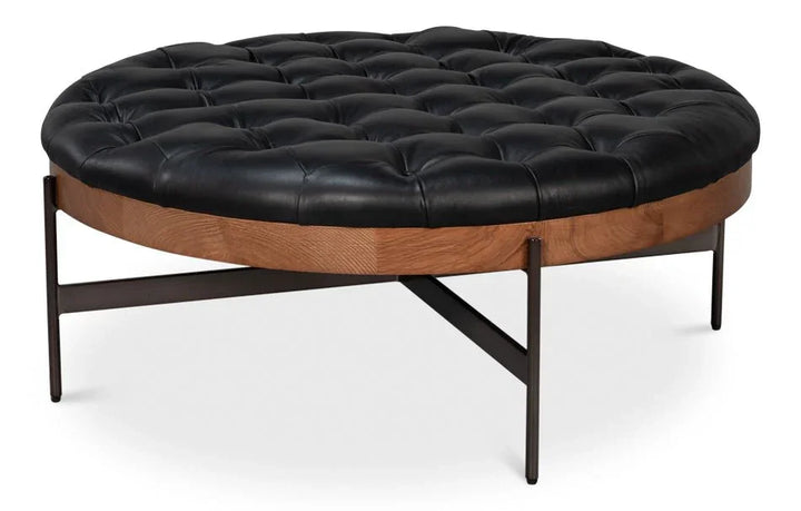 Corbet Tufted Leather Cocktail Ottoman - LOOMLAN - Sarreid - Ottomans