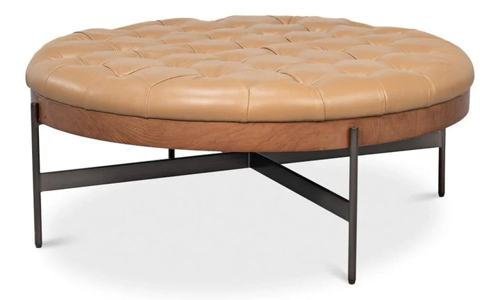 Corbet Tufted Leather Cocktail Ottoman - LOOMLAN - Sarreid - Ottomans