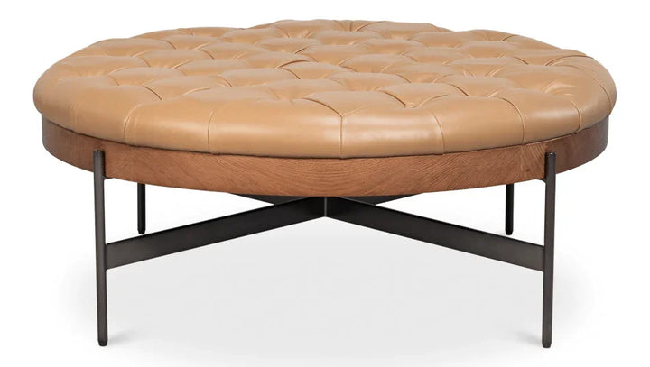 Corbet Tufted Leather Cocktail Ottoman - LOOMLAN - Sarreid - Ottomans