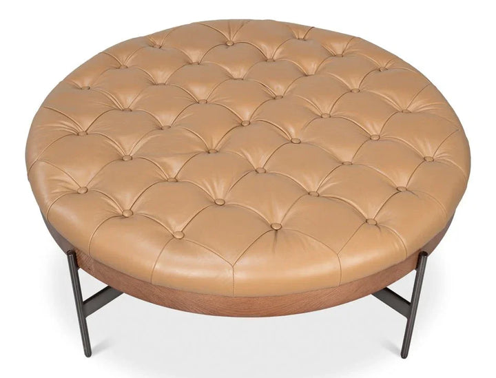 Corbet Tufted Leather Cocktail Ottoman - LOOMLAN - Sarreid - Ottomans