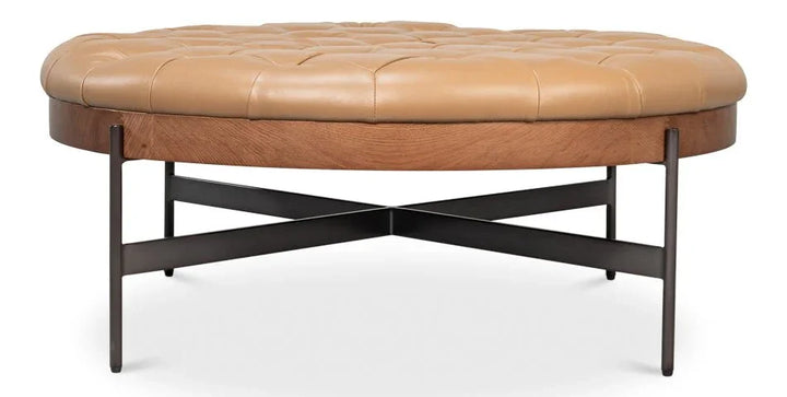 Corbet Tufted Leather Cocktail Ottoman - LOOMLAN - Sarreid - Ottomans