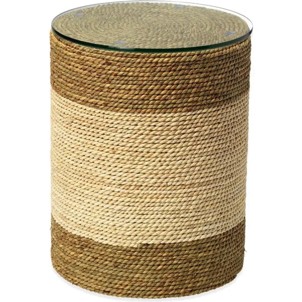 Corn Straw & Tempered Glass Side Table - LOOMLAN - Jamie Young - Side Tables