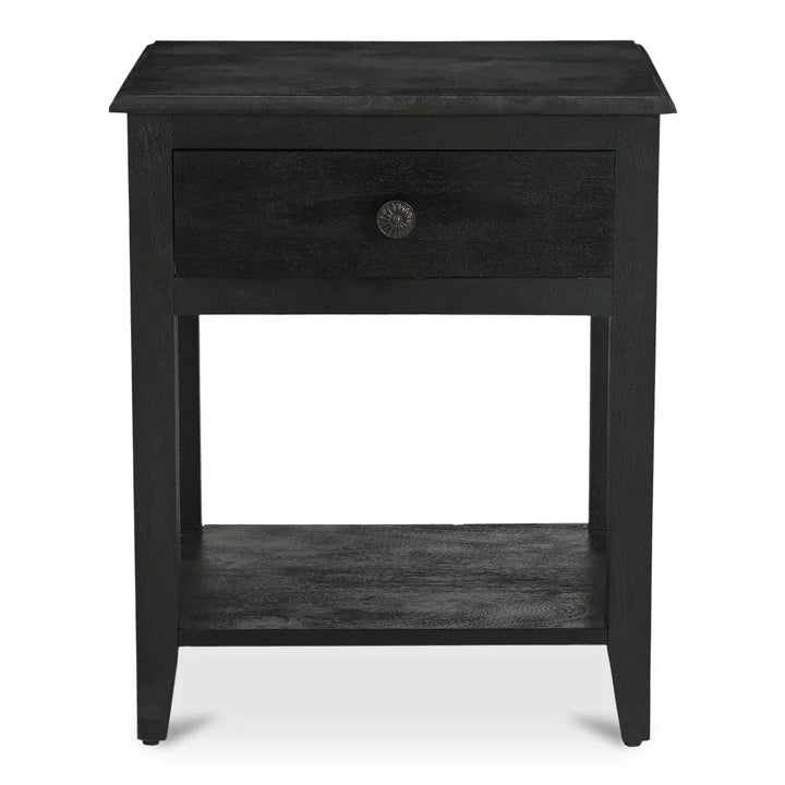 Corrine Antique Black Floral Handle Nightstand - LOOMLAN - Moe's Home - Nightstands
