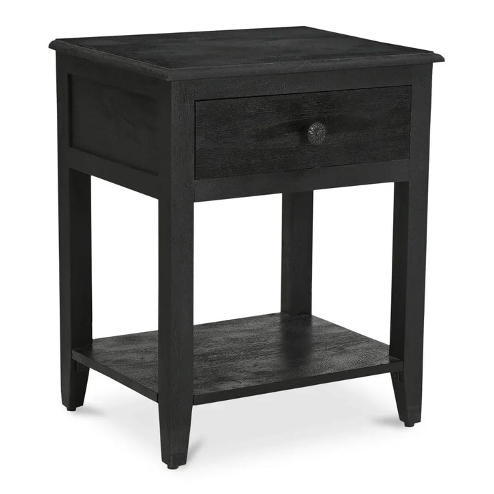 Corrine Antique Black Floral Handle Nightstand - LOOMLAN - Moe's Home - Nightstands