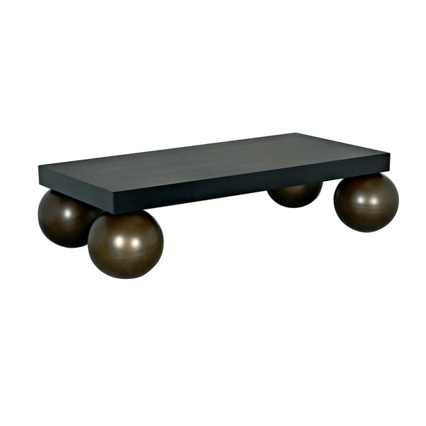 Cosmo Coffee Table, Black Metal with Aged Brass Finish Legs-Coffee Tables-Noir-LOOMLAN