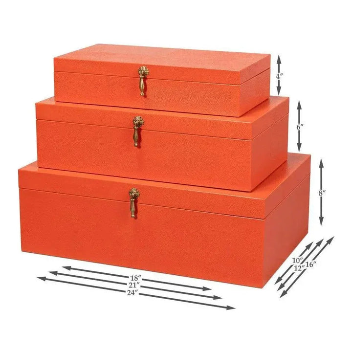 Cosmos Leather & Mdf Orange Nesting Boxes Set of 3 - LOOMLAN - Sarreid - Boxes & Bowls
