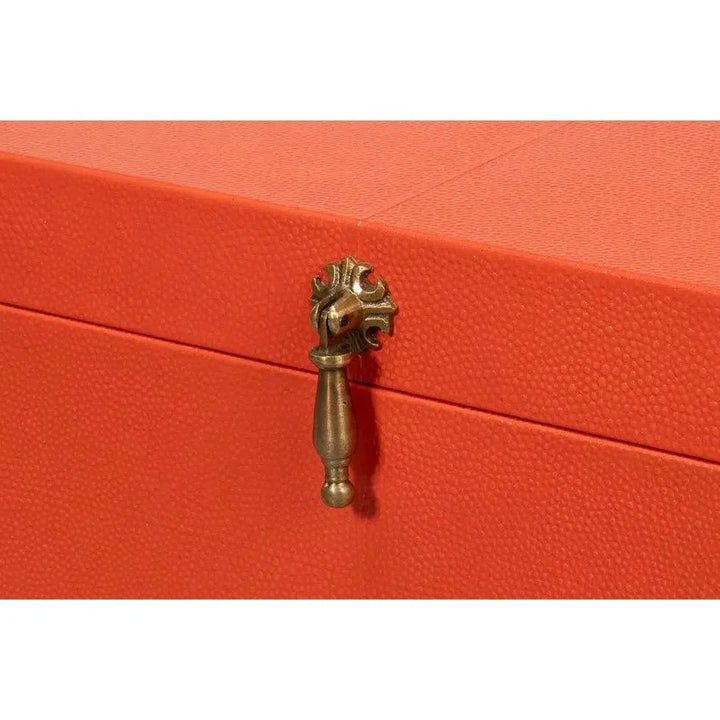 Cosmos Leather & Mdf Orange Nesting Boxes Set of 3 - LOOMLAN - Sarreid - Boxes & Bowls