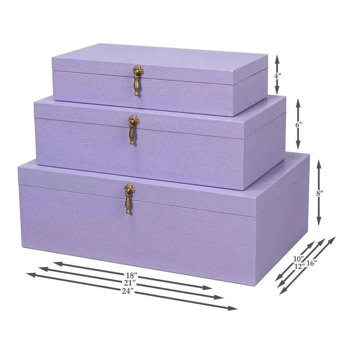 Cosmos Leather & Mdf Purple Nesting Boxes Set of 3 - LOOMLAN - Sarreid - Boxes & Bowls