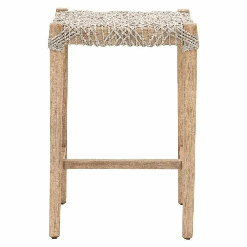 Costa Backless Counter Stool Taupe & White Rope Mahogany Wood Counter Stools LOOMLAN By Essentials For Living