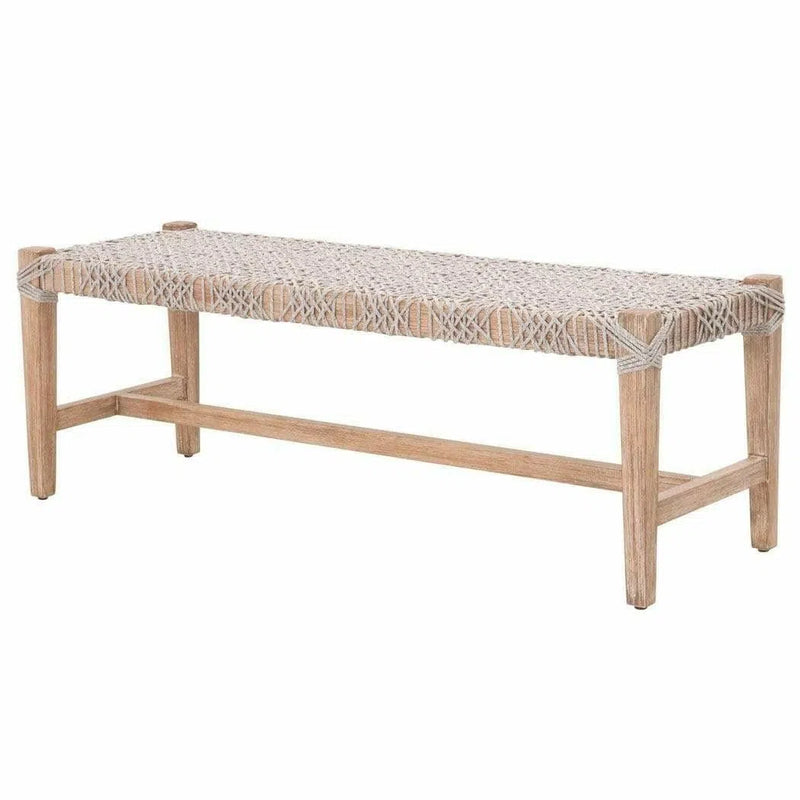 Costa Bench Taupe & White Flat Rope Natural Gray Mahogany Dining Benches LOOMLAN By Essentials For Living