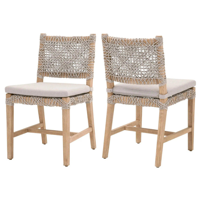 Costa Dining Chair Set of 2 Taupe & White Rope Mahogany Wood