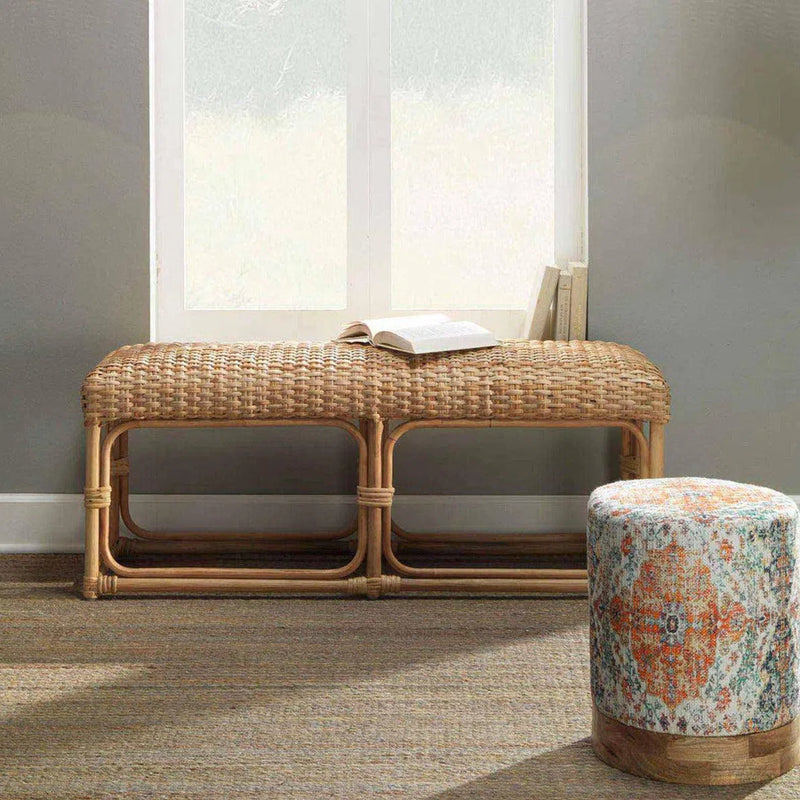 Cottage Beach Decor Beige Rattan Avery Bench 51" Long Bedroom Benches LOOMLAN By Jamie Young
