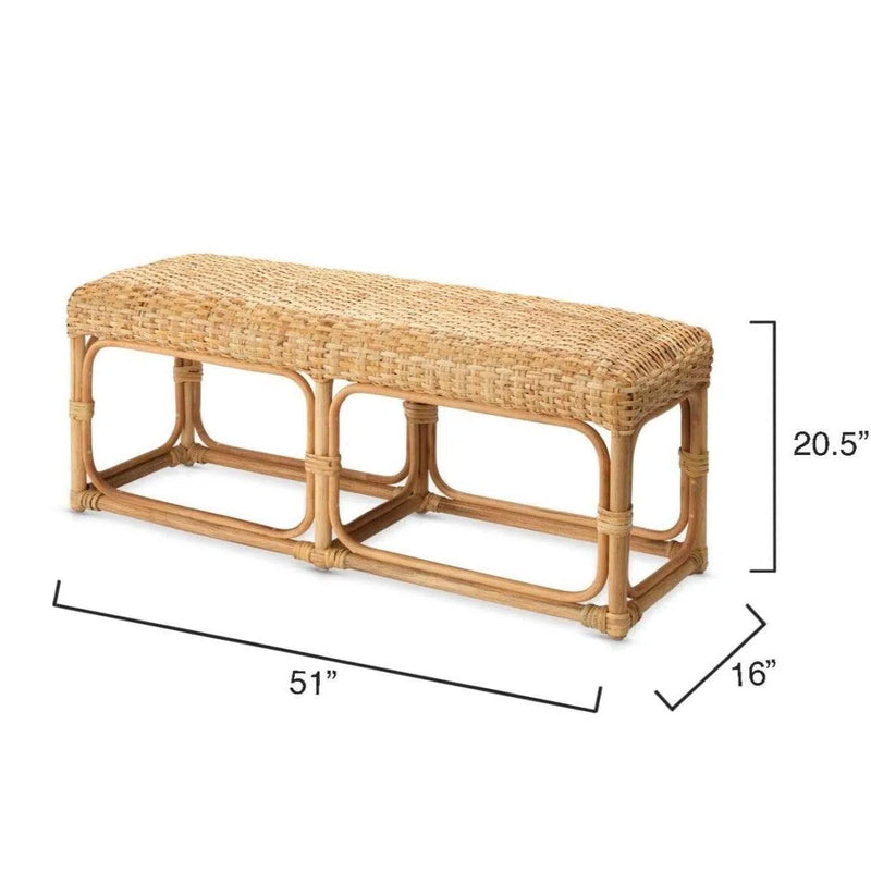 Cottage Beach Decor Beige Rattan Avery Bench 51" Long Bedroom Benches LOOMLAN By Jamie Young
