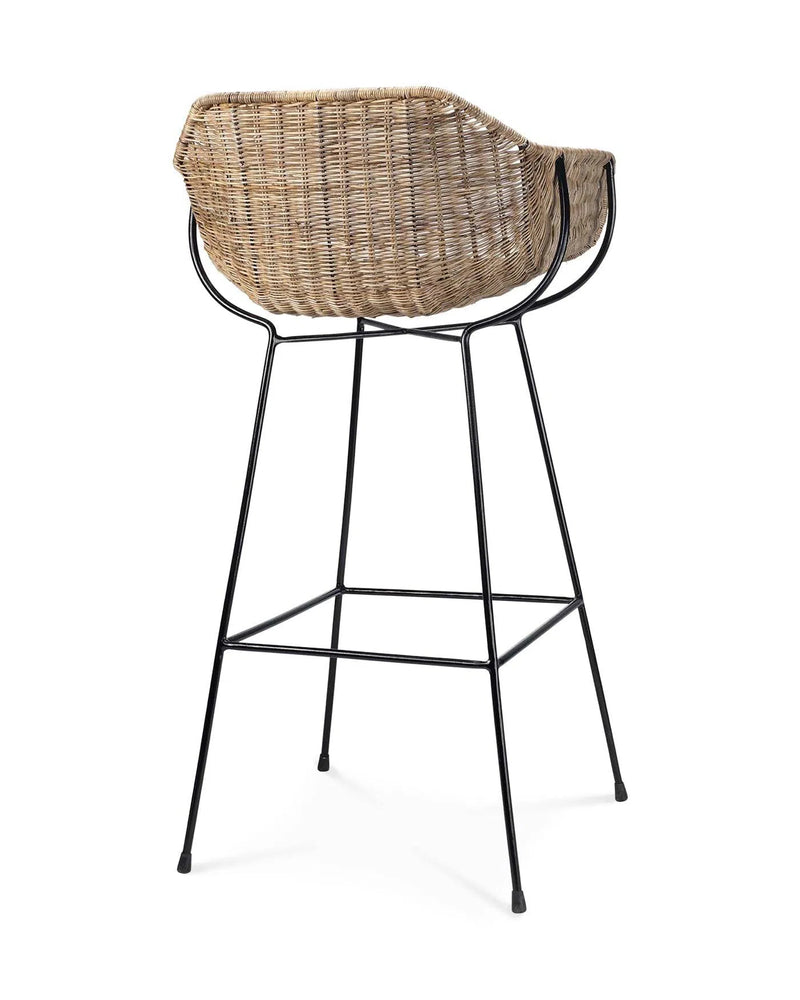 Cottage Beach Decor Brown Rattan Nusa Bar Stool With Back Bar Stools LOOMLAN By Jamie Young