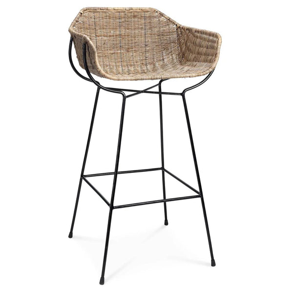 Cottage Beach Decor Brown Rattan Nusa Bar Stool With Back Bar Stools LOOMLAN By Jamie Young