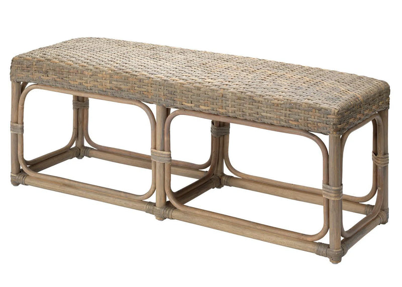 Cottage Beach Decor Gray Rattan Avery Bench 51" Long Bedroom Benches LOOMLAN By Jamie Young