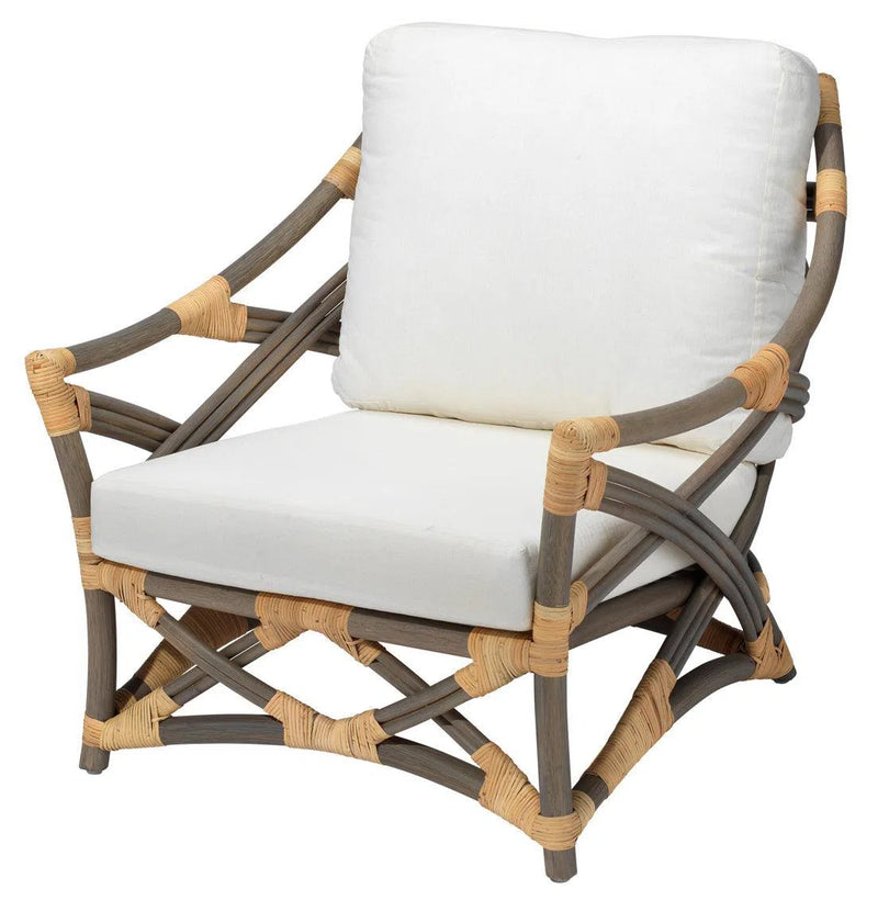 Cottage Beach Decor Grey Rattan & White Muslin Lounge Chair Club Chairs LOOMLAN By Jamie Young