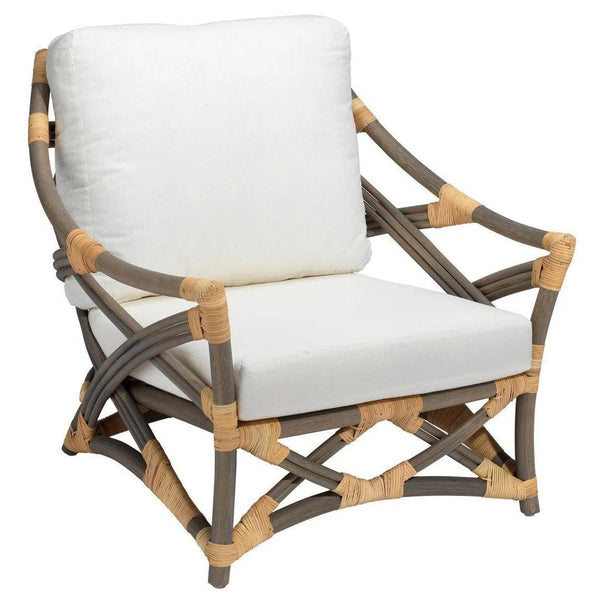 Cottage Beach Decor Grey Rattan & White Muslin Lounge Chair Club Chairs LOOMLAN By Jamie Young