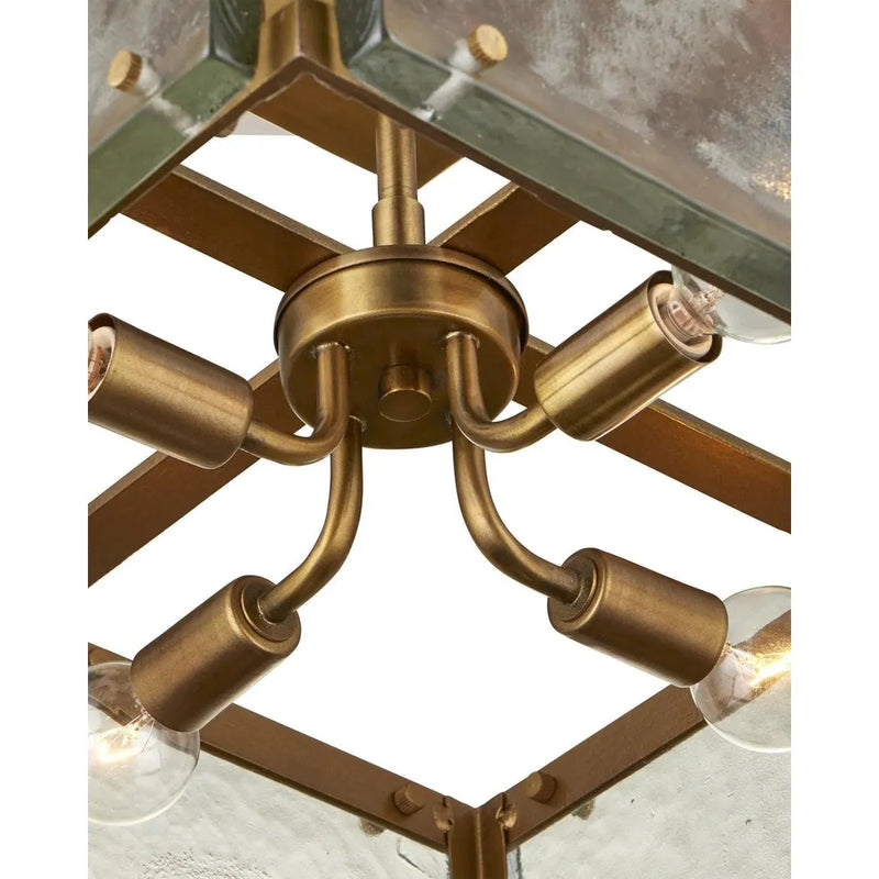 Countervail Metal & Glass Gold Square Semi-Flush Mount-Flush Mounts-Currey & Co-LOOMLAN