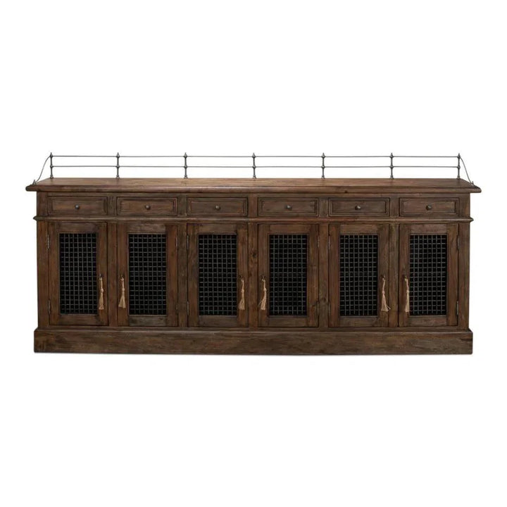 96 Inch Rustic Wood Sideboard with 6 Doors | LOOMLAN