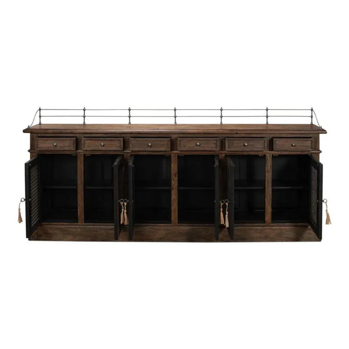 96 Inch Rustic Wood Sideboard with 6 Doors | LOOMLAN