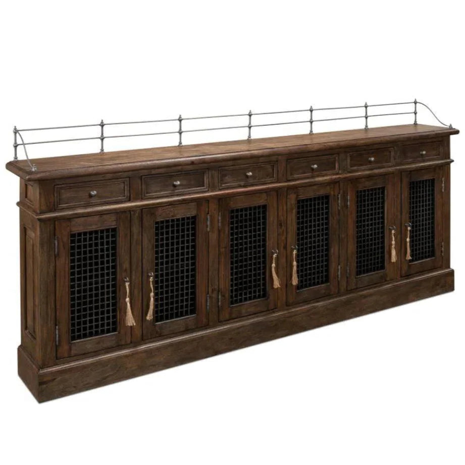 96 Inch Rustic Wood Sideboard with 6 Doors | LOOMLAN