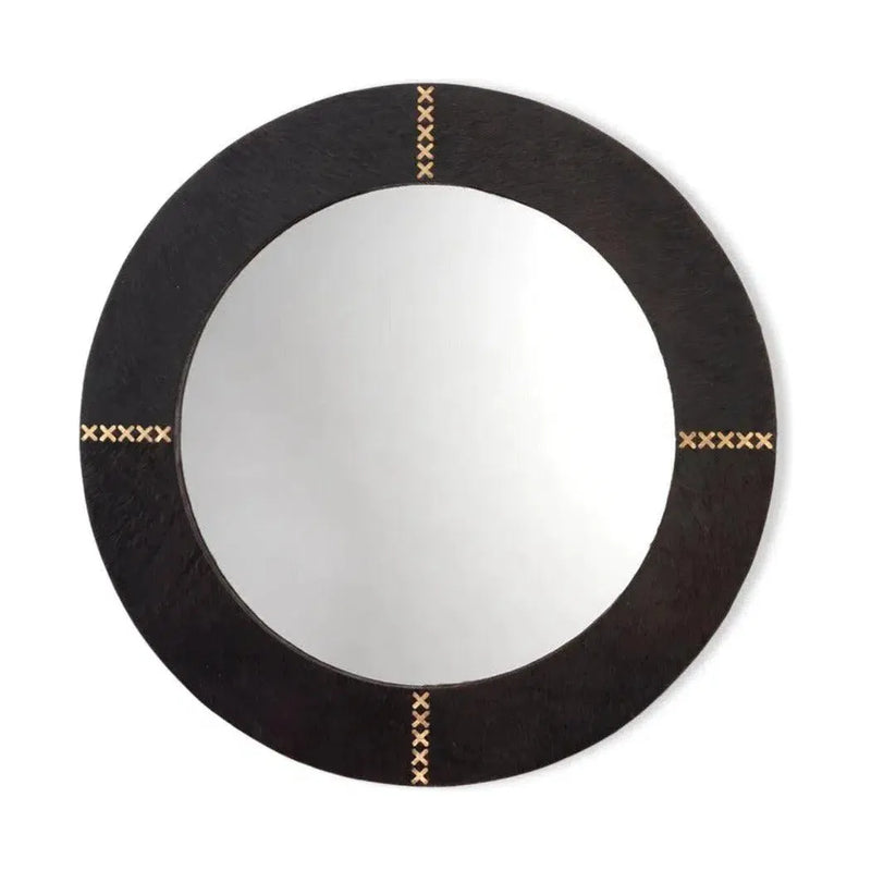 Cowhide Leather Round Cross Stitch Wall Mirror