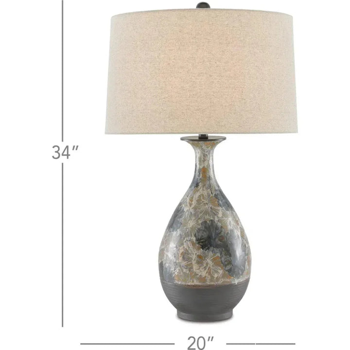 Cream Blue Brown Frangipani Table Lamp - LOOMLAN - Currey & Co - Table Lamps