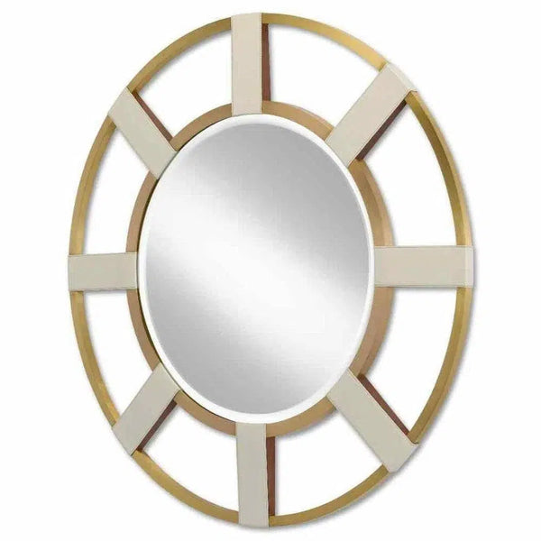 Cream Brushed Brass Camille Round Mirror Wall Mirrors LOOMLAN By Currey & Co