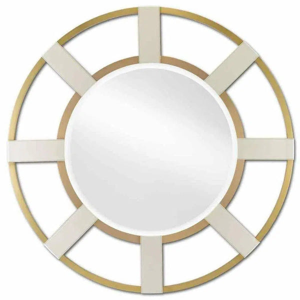 Cream Brushed Brass Camille Round Mirror Wall Mirrors LOOMLAN By Currey & Co