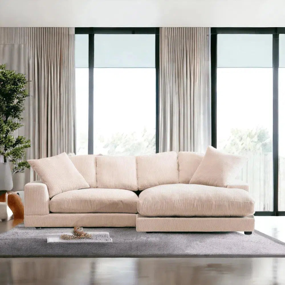 Cream Corduroy Reversible Sectional Chaise