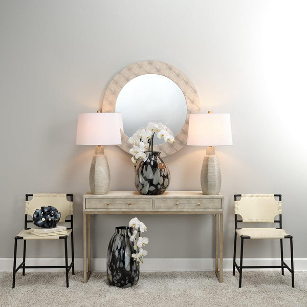 Cream Faux Patterned Leather Iron Kain Console Console Tables LOOMLAN By Jamie Young
