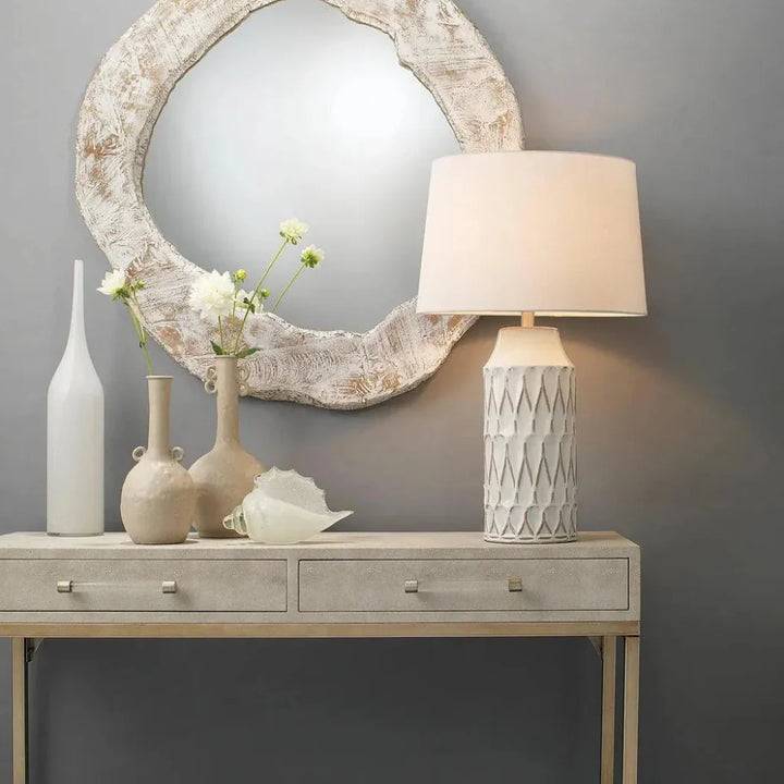 Cream FauxLeather Iron Kain Console - LOOMLAN - Jamie Young - Console Tables