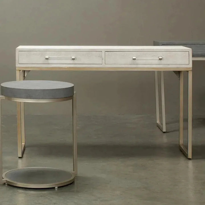 Cream FauxLeather Iron Kain Console - LOOMLAN - Jamie Young - Console Tables