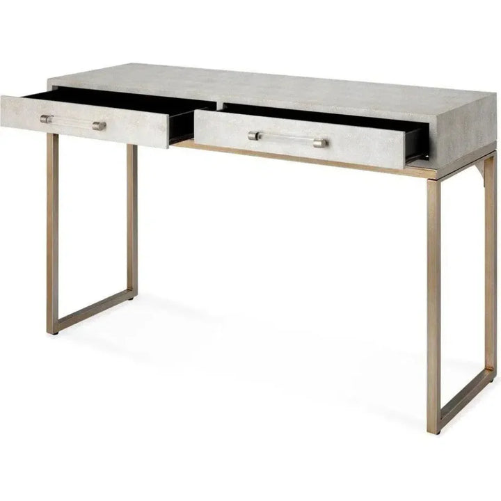 Cream FauxLeather Iron Kain Console - LOOMLAN - Jamie Young - Console Tables