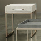 Cream Leather Mid Century Modern Side Table With Drawer Side Tables LOOMLAN By Jamie Young