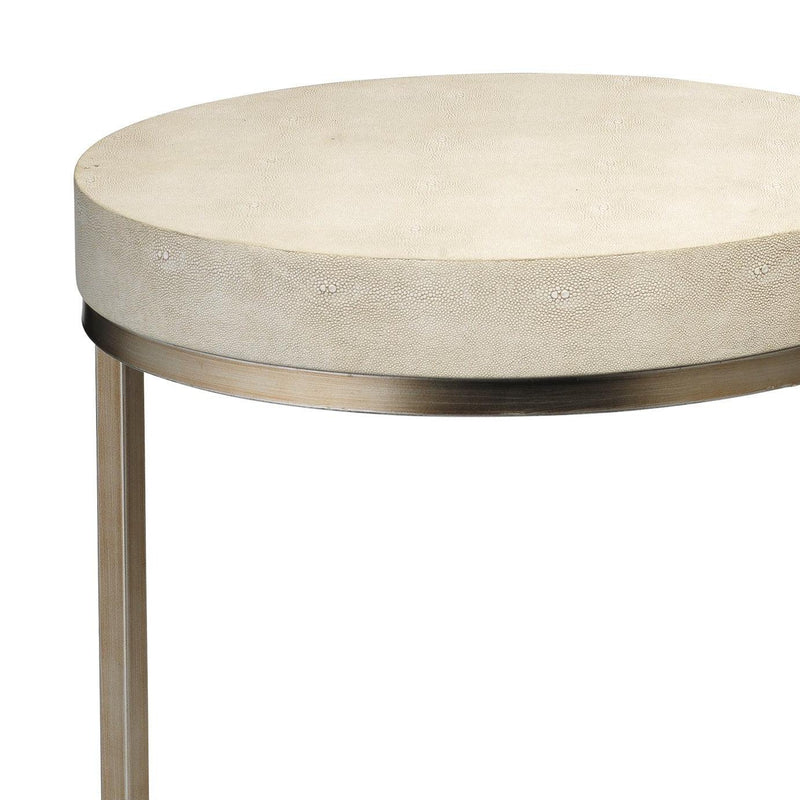 Cream Leather Round Mid Century Side Table With Shelf Side Tables LOOMLAN By Jamie Young