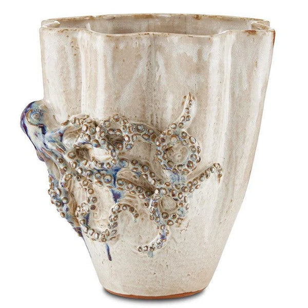 Cream Reactive Blue Octopus Medium Vase Vases & Jars LOOMLAN By Currey & Co
