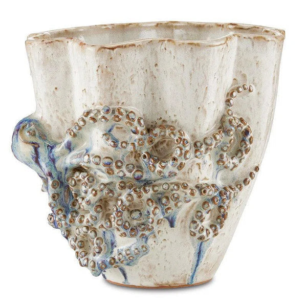 Cream Reactive Blue Octopus Small Vase Vases & Jars LOOMLAN By Currey & Co