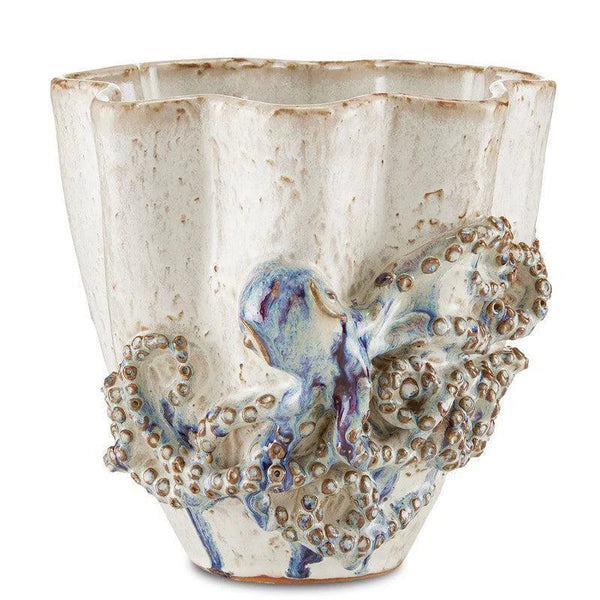 Cream Reactive Blue Octopus Small Vase Vases & Jars LOOMLAN By Currey & Co
