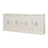 Crested Wall Cabinet Antiqued White Sideboard-Sideboards-Sarreid-LOOMLAN