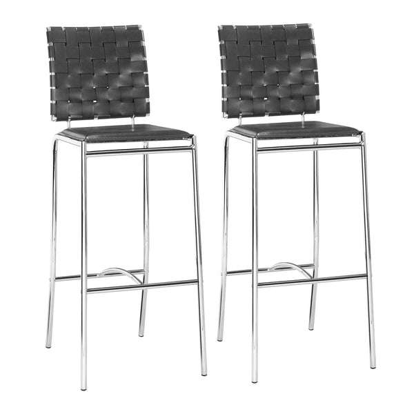Criss Cross Bar Chair (Set of 2) Black Bar Stools LOOMLAN By Zuo Modern
