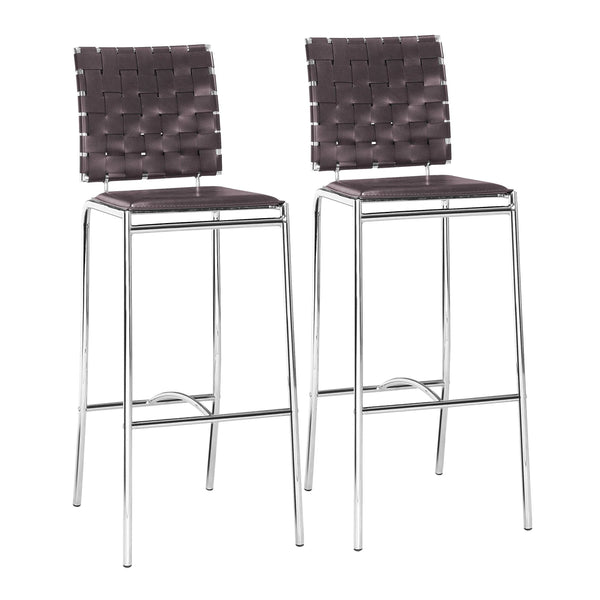 Criss Cross Bar Chair (Set of 2) Espresso Bar Stools LOOMLAN By Zuo Modern