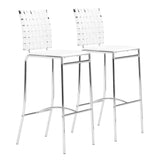 Criss Cross Bar Chair (Set of 2) White Bar Stools LOOMLAN By Zuo Modern