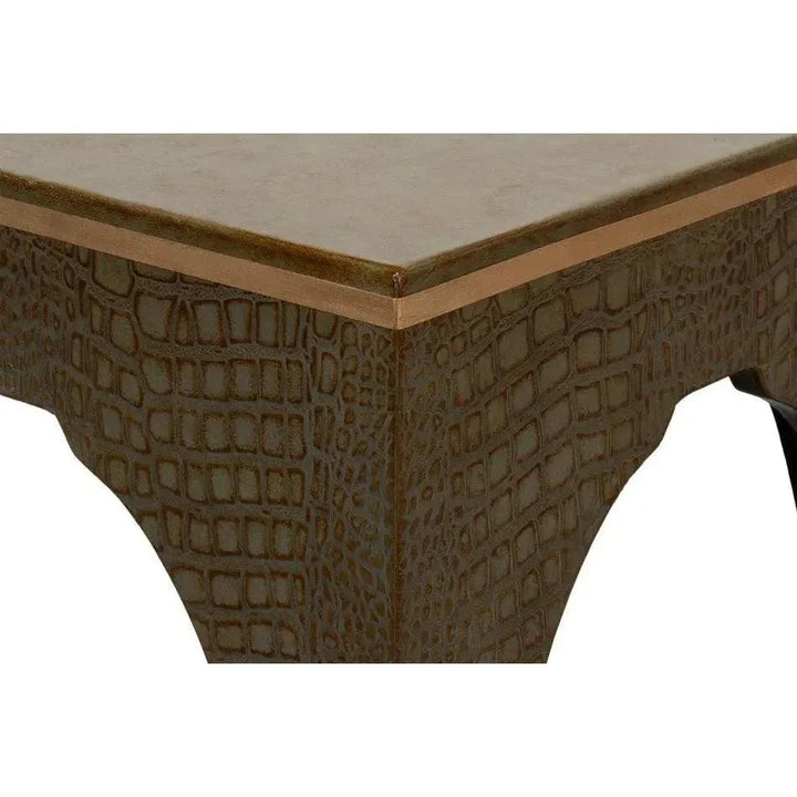 Croco Embossed Leather Brown Stool - LOOMLAN - Sarreid - Poufs and Stools