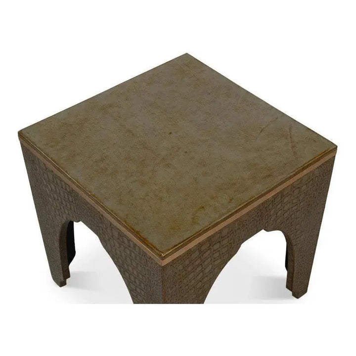 Croco Embossed Leather Brown Stool - LOOMLAN - Sarreid - Poufs and Stools