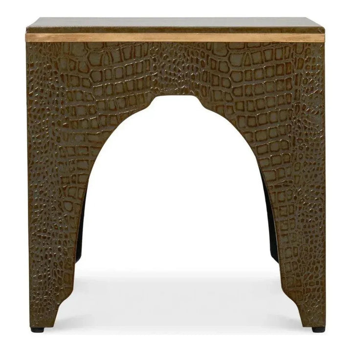 Croco Embossed Leather Brown Stool - LOOMLAN - Sarreid - Poufs and Stools