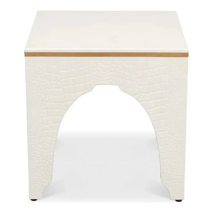 Croco Embossed Leather White Foot Stool - LOOMLAN - Sarreid - Poufs and Stools